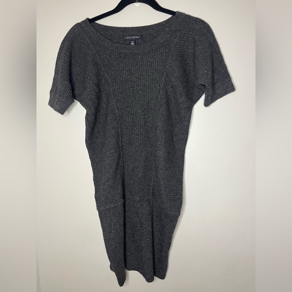 Banana Republic Gray Wool Cashmere Blend Short Sleeve Sweater Dress Sz XS Petite